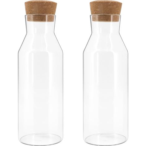 Lot de 2 Carafes en Verre 1,2L avec Couvercles en Bois, Pichets pour Boissons Chaudes et Froides (Vin, Lait, Jus) (1/5)
