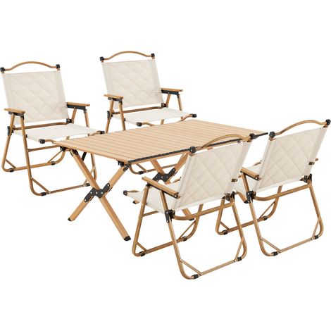 Conjunto de mesa y 4 sillas de camping en tejido Oxford 600D efecto madera beige 030010694 (1/5)