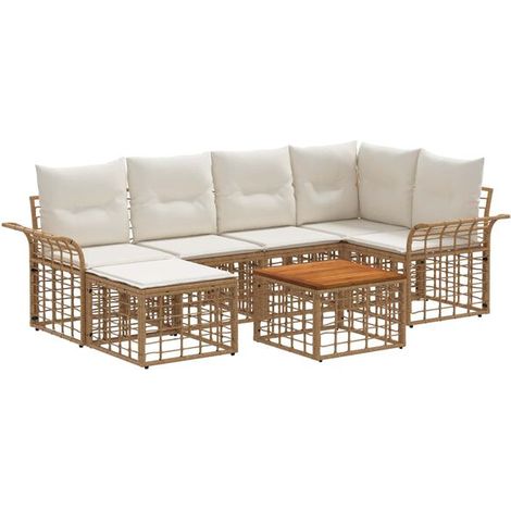 Ensemble de Canapé d'Extérieur 7 Pièces, Couleur Blanche Naturelle et Crème (1/5)