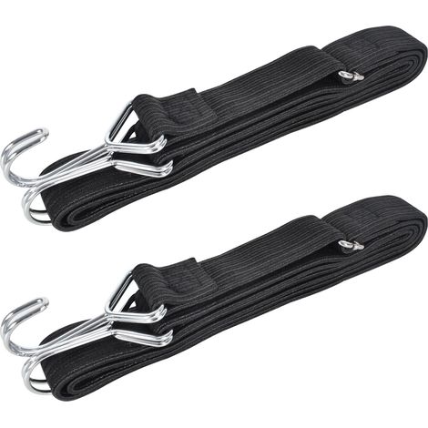 Corde elastiche piatte, 200 cm con ganci, cinghie di fissaggio per bagagli, cinghie elastiche per biciclette, campeggio, auto, portapacchi elastico (2 m) (1/5)
