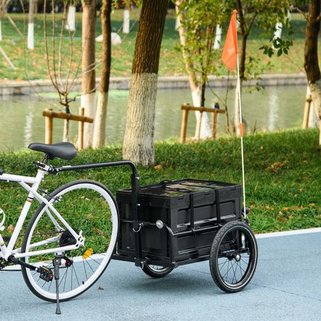Remorque à vélo avec coffre de rangement amovible et pliable de 65L. réflecteurs de sécurité. charge max. 40KG. noir (1/5)