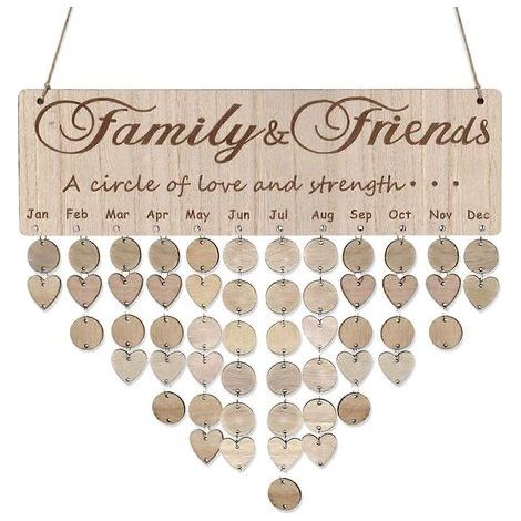 Calendrier de rappel d'anniversaires de style nordique pour la famille et les amis, calendrier en bois à faire soi-même, plaque décorative à suspendre pour les anniversaires. (1/3)