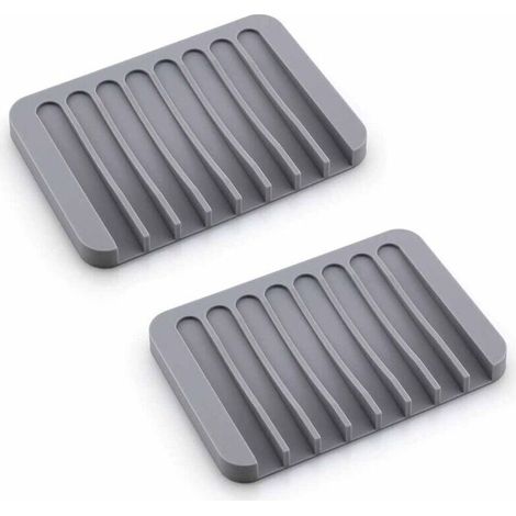 Lot de 2 porte-savons en silicone gris, adaptés à la salle de bain et à la cuisine. Fabriqués en silicone souple, ils sont à la fois pratiques et élégants.