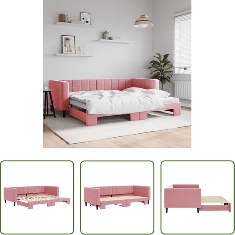 Lit gigogne - Lit de jour avec gigogne sans matelas rose 90x200 cm (1/5)