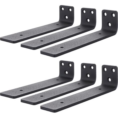 ASelected 4 Pcs of 8 inch Floating Shelf Brackets 3 Hole Heavy Duty Wall Mounted Angle Shelving Brackets, Black Metal L Brackets (1/5)
