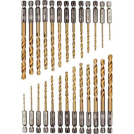 Jeu de forets à queue en titane de 26 pièces, forets en acier à coupe rapide hexagonale, acier à coupe rapide de 1,5-6,5 mm, ensemble de forets HSS revêtus de titane, Forets à métaux (1/5)