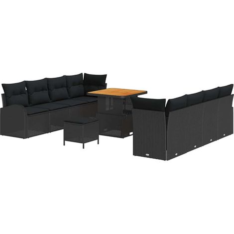 Garden Sofa Set with Cushion with Storage 11 pcs Black vidaXL