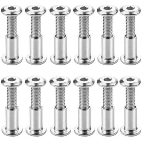 Lot de 12 Reliure à Vis M6 x 20mm Vis de Connexion avec Boulon Boulons de Fixation à Douille Hexagonale Boulon de Reliure à Tête Plate avec Écrou de Manchon pour Connecter les Armoires,les Éta (1/4)