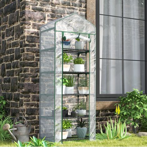 Serre de jardin avec porte enroulable, 5 étagères, structure en acier, housse transparente, format compact pour balcon, légumes et fleurs - CHICFURN (1/5)
