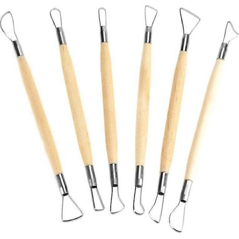 Kit de sculpture sur argile (6 pièces) : ciseaux à modeler, outils de poterie, manche en bois, kit de sculpture sur céramique. (1/5)