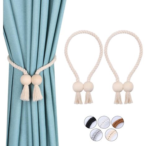 2er-Pack magnetische Raffhalter, handgewebte Baumwoll-Raffhalter, Gardinenhalter, Raffhalter, Gardinenbefestigungen für Gardinen (Beige - Ball, 2) (1/5)