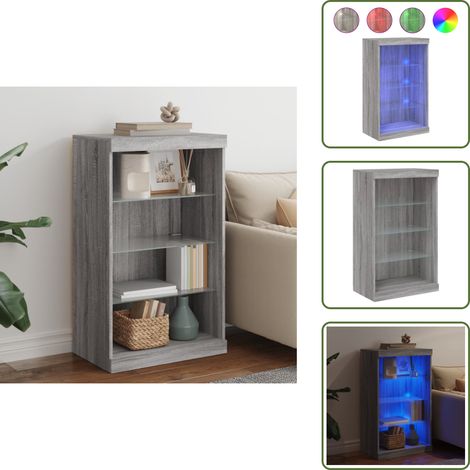 Sideboard mit LED-Leuchten Grau Sonoma 60,5x37x100 cm - Sideboard - Wohnzimmermöbel - TV-Schreibtisch - Regal - Grau (1/5)