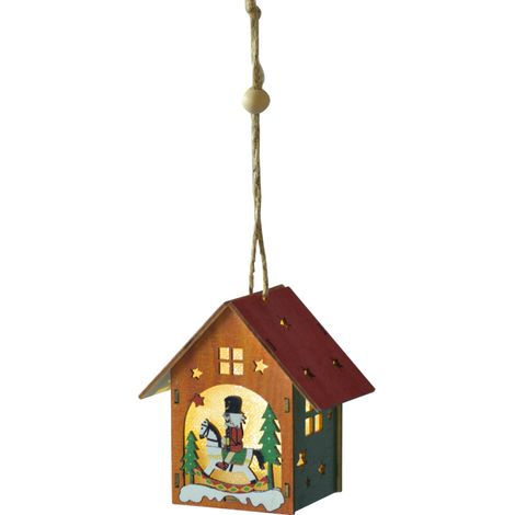 Soldat de noyer en bois coloré, maison lumineuse en bois, décorations de Noël Casse-Noisette avec lumière, scène décorative de fête, décorations à faire soi-même (1/5)