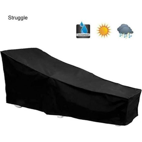 Housse Bain de Soleil Chaise Longue Jardin Terrasse, Couverture Protection Bâche Bain de Soleil Chaise Longue 208 x 79 x 76cm, Noir (1/4)