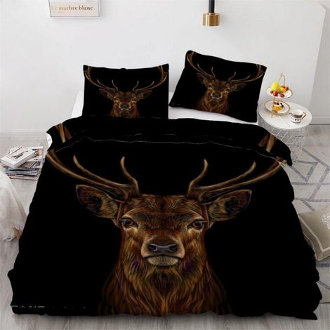 Bettwäsche-Set 220x240 cm mit Hirschmotiv, 3-teilig, Mikrofaser, Reißverschluss