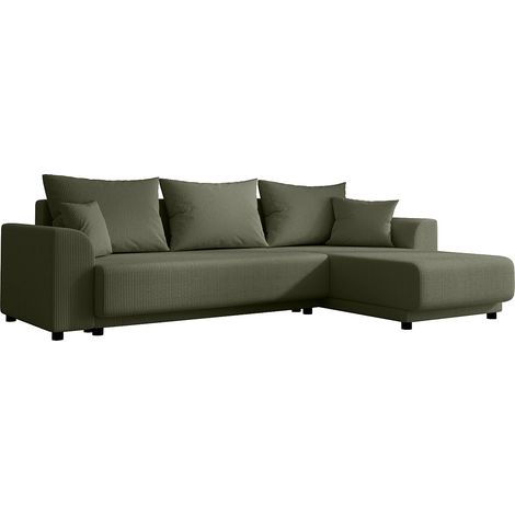 Divano letto angolare angolo reversibile in Velluto a coste Verde kaki - NESSARO (1/5)
