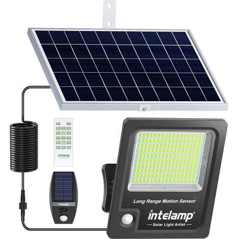 Projecteur Solaire Exterieur 3000LM 170LED avec Télécommande, 12000mAh Lampe Solaire Extérieur Détecteur de Mouvement, IP65 Étanche Éclairage Solaire（5m Câble） pour Jardin,Garage