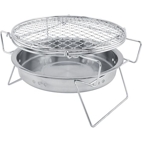 Grill de Barbecue Portable en Acier Inoxydable, Mini Fourneau Rond Pliable pour Camping et Jardin (1/5)