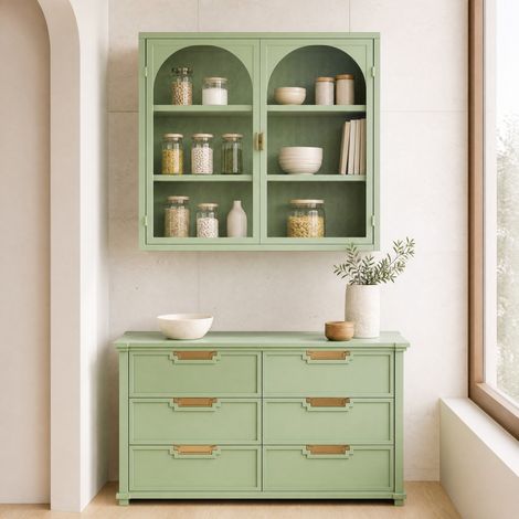 Armoire murale 70x23x60 cm en métal et verre trempé vert, gain de place pour salon FloraGrace (1/5)
