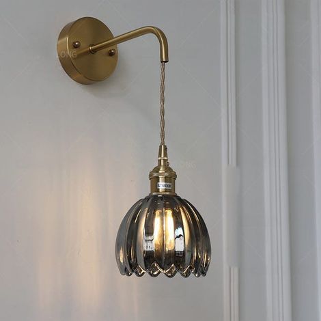 Applique murale suspendue rétro, applique d'intérieur E26 avec abat-jour en verre gris et chaîne réglable, interrupteur rotatif, ampoule non incluse (1/4)