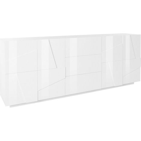 Madia 4 ante 3 cassetti per Soggiorno Moderna 224,1x44,2x86cm - PULSE - Colore: bianco laccato lucido (1/7)