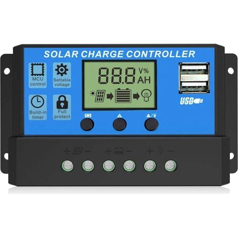 Contrôleur de Charge Solaire, Régulateur Intelligent de Batterie de Panneau Solaire à Deux Ports USB, Contrôleur de réverbère à écran LCD réglable Multifonction, 12V24V 30A-RAPANDA (1/5)