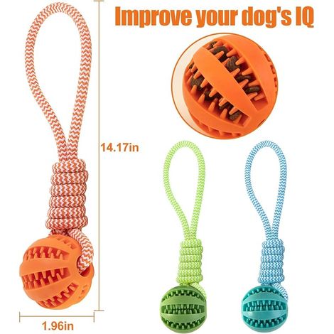 Dog Ball with Rope, Natural Rubber Toy Dog Balls, Chew Toy for Dogs, Puppies, Small and Medium Dogs Catch, Throw, Tug of Rope (1/4)
