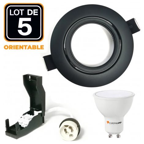 5 Spots encastrables orientables Noir Matt avec GU10 LED de 5W