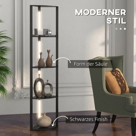 Lampadaire LED d'angle réglable, étagère de rangement à variateur d'intensité, 4 niveaux, lumière blanc chaud, 41 x 30 x 164 cm, noir (1/4)