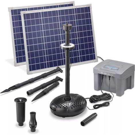 Kit pompe solaire bassin jet d'eau Pro Batt Led 2600L-100W avec batterie et anneau led