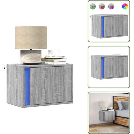 vidaXL Wand-Nachttisch mit LED-Leuchten Grau Sonoma (1/5)