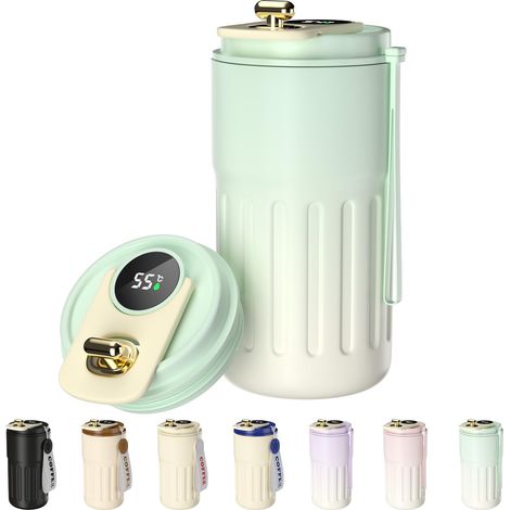 Intelligenter Isolierbecher mit LED-Anzeige – 410 ml Edelstahl (316) – Doppelwandige Vakuumisolierung – Auslaufsicher – Inklusive Deckel für Heißgetränke (1/4)