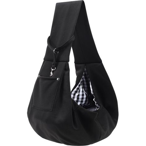 Borsa reversibile per cani con tasca portaoggetti, tracolla a mani libere per cani di piccola taglia e gatti, imbracatura di sicurezza da viaggio, colore nero. (1/5)