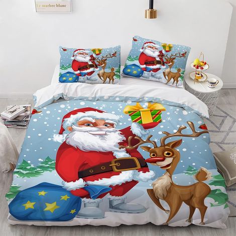 Parure De Lit 140X200 1 Personne Polyester De Haute Qualité Anti-Rides sans Repassage Pere Noel Père Noël Housse De Couette Enfant Fille 140 X 200 Cm Livré avec 2 Taies d'oreiller 65X65Cm - 140 x 200  (1/5)