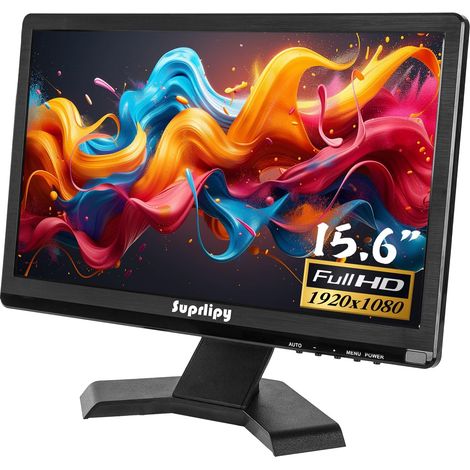 15,6 Pouces FHD Petit Moniteur IPS Écran d'affichage LCD 1920 x 1080 60 Hz 16:9 avec entrée BNC VGA AV Haut-parleurs intégrés pour caméra de sécurité DVR PC (1/5)