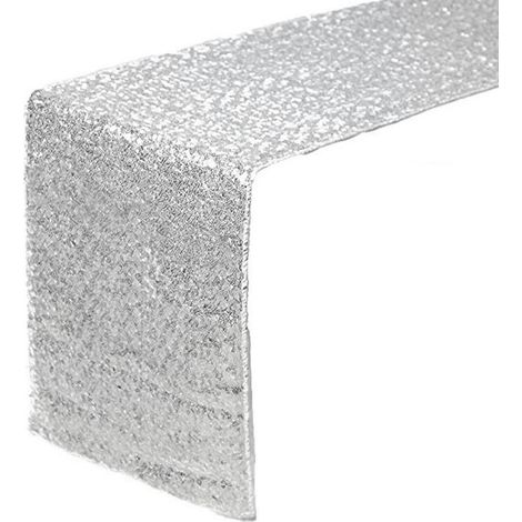 Pailletten Tischläufer 30x300cm Silber Glitzernd Polyester für Festliche Anlässe