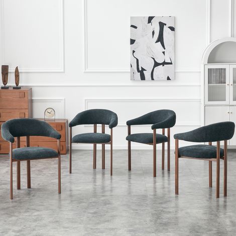 Set di 4 poltrone a botte, moderne poltrone in tessuto con gambe in ferro e comode poltrone, poltrone per stile country/sala da pranzo/soggiorno, nere