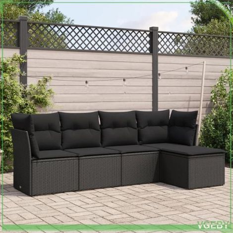 Salon de jardin 5 pcs - Modulaire résine tressée - Noir - Rangement avec sacs étanches - Coussins déhoussables (1/3)