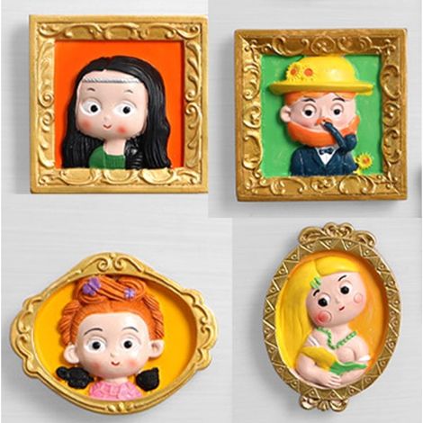 Lot de 4 stickers magnétiques créatifs en résine 3D, cadre photo mondial célèbre, figurine lumineuse, décoration de frigo lumineuse aimantée (1/5)
