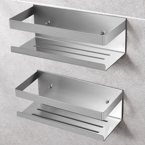 Rangement douche sans perçage en acier inoxydable SUS304 – 2 étagères pour gel douche et shampooing – Installation facile avec autocollant (1/5)