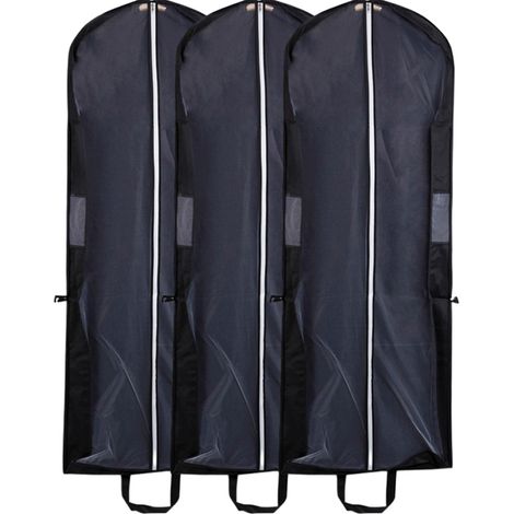 Lot de 3 housses pour robes de mariée - 150 x 58 x 12 cm - noires, housses de rangement allongées et agrandies pour robes de mariée (1/5)