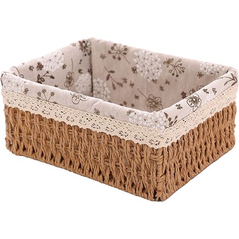 Panier de rangement tressé en tissu rustique, fait main, pour bureau, étagères, chambre, salle de bain. Taille moyenne : 22 x 16 x 10 cm, kaki. (1/5)