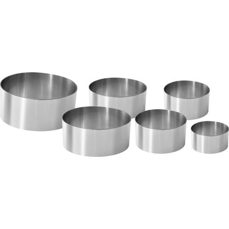 Fackelmann Set da 6 Coppa pasta Professionali, per impiattare e formare verdure, frolla ed impasti, materiale in Acciaio Inossidabile, Dimensioni diametri Ø5/6/7/8/10/12 x 4,5 cm di altezza (1/4)