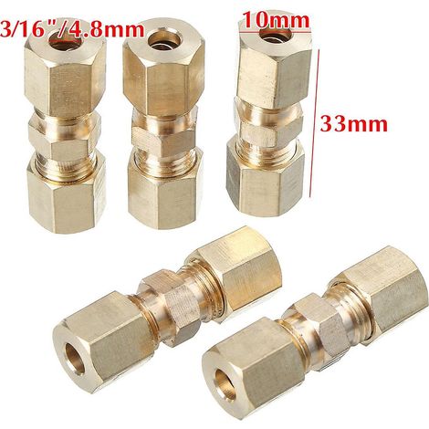 Lot de 5 raccords à compression droits en laiton pour tubes hydrauliques de frein, diamètre extérieur 3/16", 33 x 10 mm (1/5)