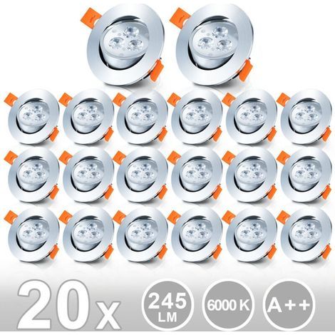 ALOVZE 20x LED Einbaustrahler 3W Deckeneinbaustrahler Einbaustrahler Kaltweiß - Silber (1/4)
