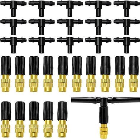 15 Pieces Adjustable Copper Atomizing Nozzle, Brass Spray, Sprinklers, with T-Connector, for Garden Watering Irrigation (1/5)