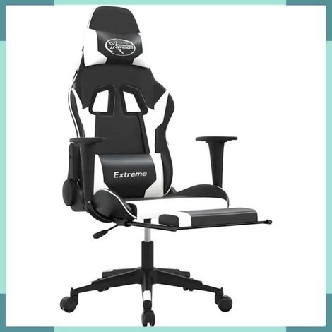 345462 Chaise de jeu de massage et repose-pied Noir blanc Similicuir (1/5)