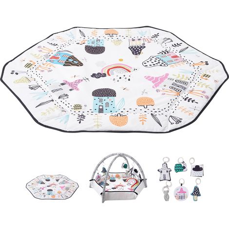 Mophorn Gimnasio de juegos para bebés - Boca abajo. 6 juguetes desmontables. Tapete de 105 x 105 cm para recién nacidos. Estimula las habilidades sensoriales y motoras. (1/5)