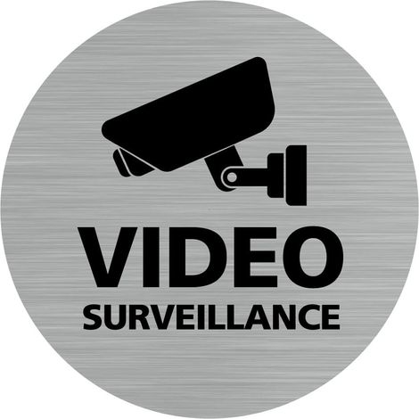 Signaletique.Biz France – Lot de 2 pictogrammes vidéo surveillance 76 mm – Adhésif aluminium brossé – Signalétique dissuasive pour locaux sécurisés