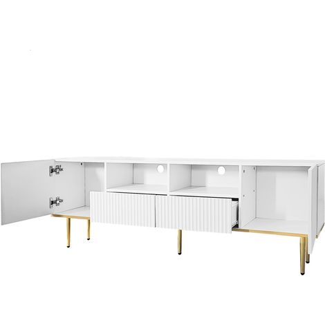 Meuble TV moderne en bois noir avec pieds et bordures dorés 165x36x55 cm (1/5)